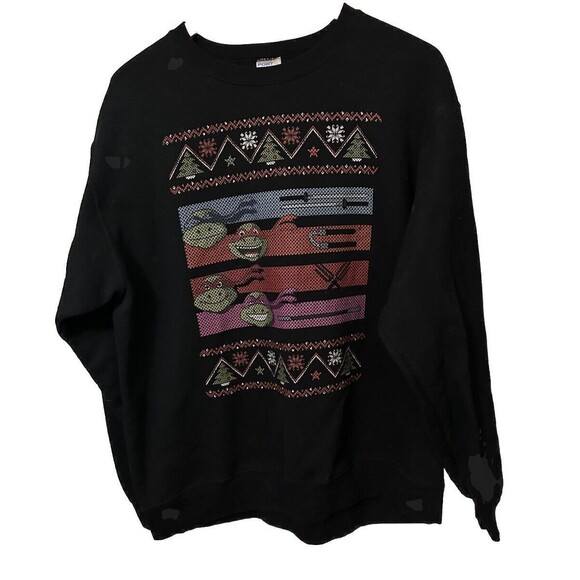 Teenage Mutant Ninja Turtles Men's Large Black Christmas Ugly Christmas Sweater - Picture 1 of 10